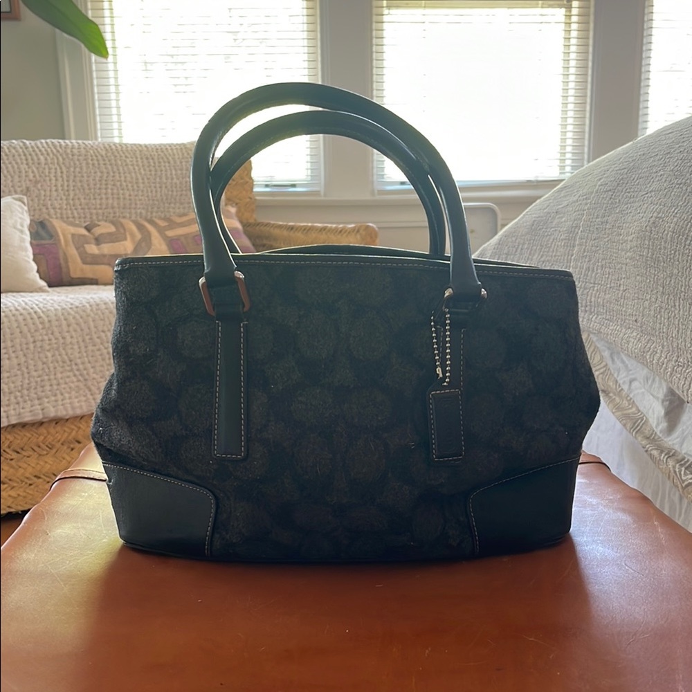 Vintage Y2K Wool Black/Gray Coach Tote Bag